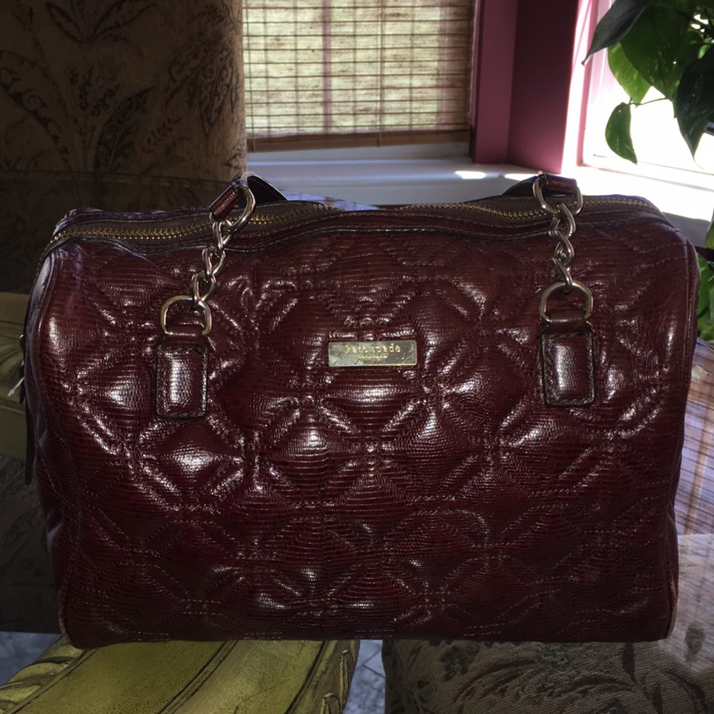 KATE SPADE REAL LEATHER QUILT DETAILED BURGUNDY HANDBAG